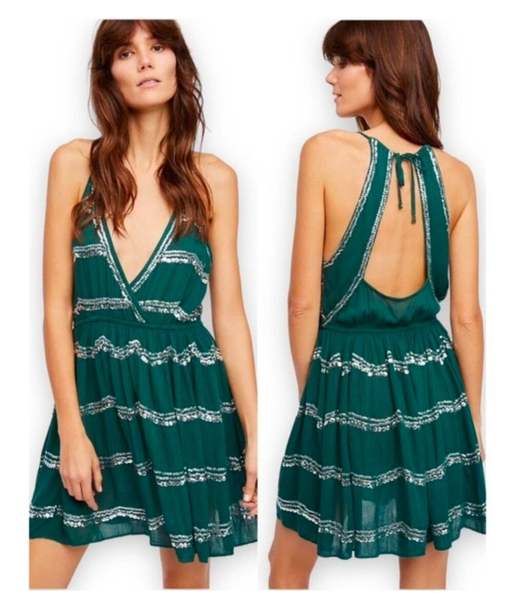 NWT Free People Dark Green Sequin Mini Dress